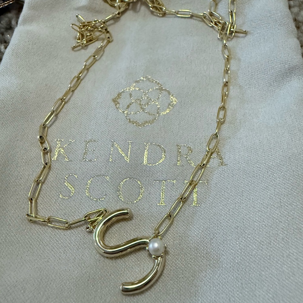 Kendra Scott Gold Necklace with Pearl letter “S”